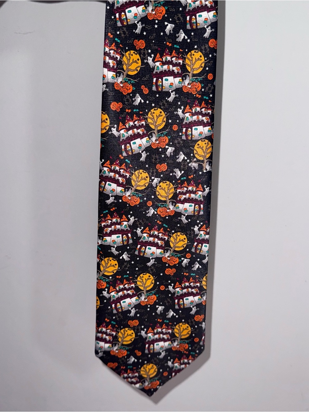Halloween Haunted House Ghost Pumpkin Men's Novelty Necktie Black
